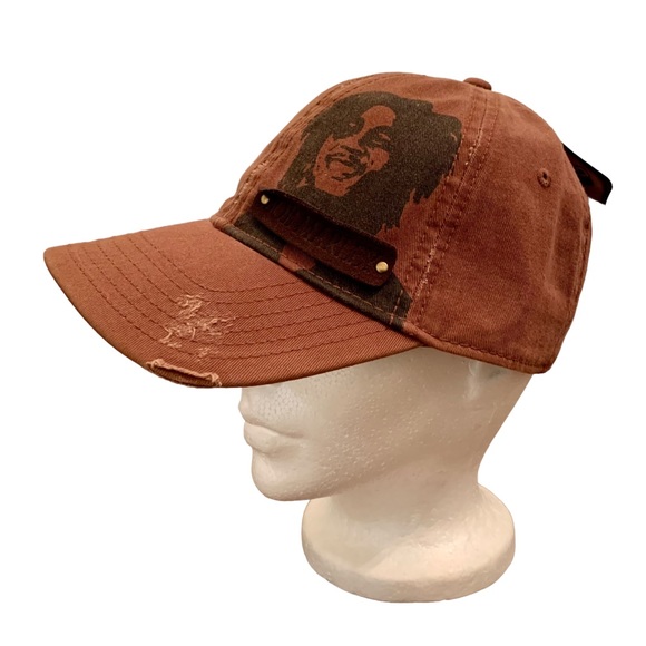 Bob Marley Adjustable Hat Brown Distressed Buckleback Rasta Streetwear Jamaica - Picture 3 of 9